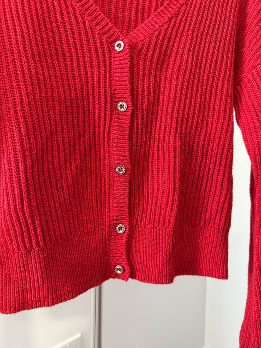 GUESS Bright Red Ribbed Button-Front Cardigan - Picture 4 of 6